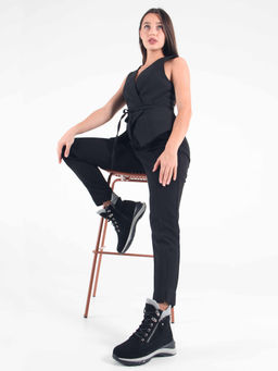 Ботинки 261.uno2bl. черный серый замша/Байка