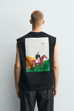 CAMISETA TANK RELAXED FIT GR?FICO CUADRO / Negro