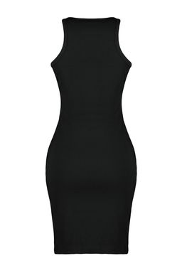 Siyah Fitilli Kollar? Volanl? Bodycone/Vucuda Oturan Esnek Mini Orme Kalem Elbise TWOSS23EL00303