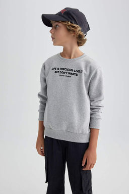 Плотный свитшот для мальчиков с круглым вырезом - Defacto фото 4