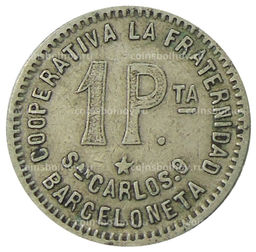 Монета 1 песета 1915 года Испания Барселона