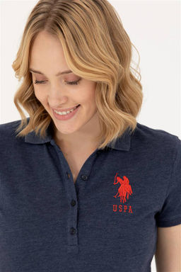 Женская темно-синяя базовая футболка с воротником-поло Неожиданная скидка в корзине - U.s. polo assn фото 2