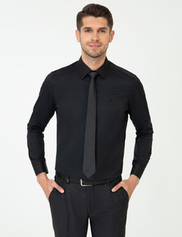 Siyah Slim Fit Uzun Kollu Klasik G_mlek