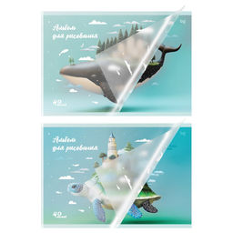 Альбом для рисования BG А4 40л. на скрепке "Где спят океаны" (АР4гр40_пл 06077) пластиковая обложка