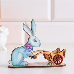 Подставка для яйца Кролик с тележкой, фанера