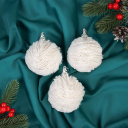 Ёлочные игрушки Нежность, шары новогодние, d=8 см, набор 3 шт., полосы, белый