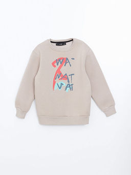 Bisiklet Yaka Bask?l? Erkek ?ocuk Sweatshirt