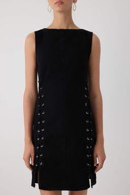 Siyah Kusgozu Baglama Detayl? Kolsuz Mini Denim Elbise TWOAW26EL00107