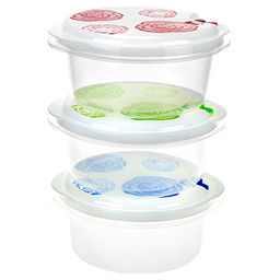 Контейнер пластмассовый Розы 0,9л - д15см h6,5см, набор 3шт, с пароотводом, для хранения в холодильнике, цвета микс (Китай)