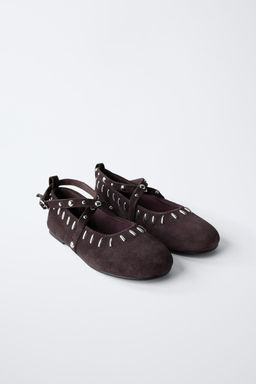 SPLIT SUEDE BALLERINA PUMPS WITH STUDS - Zara фото 2