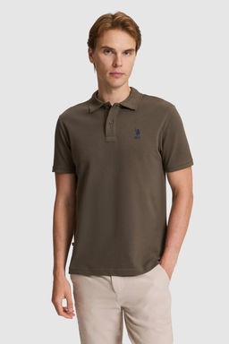 Erkek Koyu Haki Regular Fit Polo Yaka Basic Ti__rt