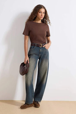TRENDYOLMILLA Koyu Mavi More Sustainable Normal Bel Skater Jeans TWOAW25JE00140  фото 6