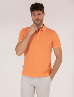 A__k Turuncu Slim Fit %100 Pamuk Polo Yaka Merserize Ti__rt