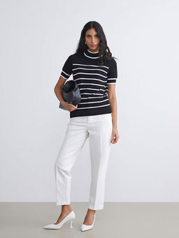 Dik Yaka ?izgili Kad?n Triko Kazak