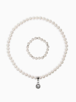 Цена за 2 шт. Набор детский «Выбражулька» 2 предмета: бусы, браслет d=6 см. жемчуг, белый в серебре