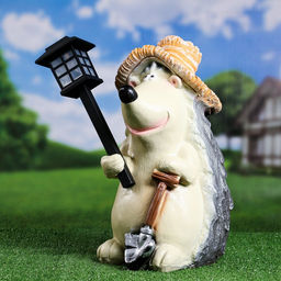 Садовая фигура - фонарь из полистоуна Ёжик с лопатой, 43 см - Хорошие сувениры фото 6