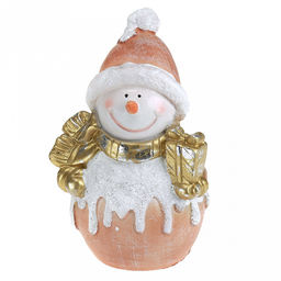 Скульптура-фигура для сада из полистоуна Снеговик с подарком 16х22см (Россия)