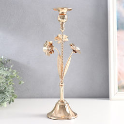 Металлический подсвечник на 1 свечу «Три цветка», d=2.5 см, золото, 10×10×33 см