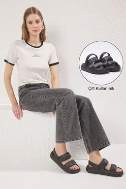 Trendyol Shoes Siyah Cift Bantl? Hafif Taban Kad?n Eva Sandalet Terlik TAKSS25SD00032