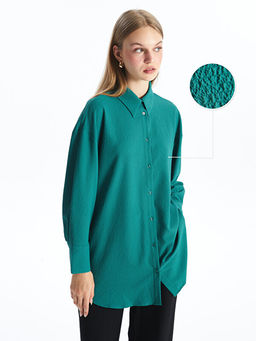 D?z Uzun Kollu Oversize Gofre Kad?n G?mlek