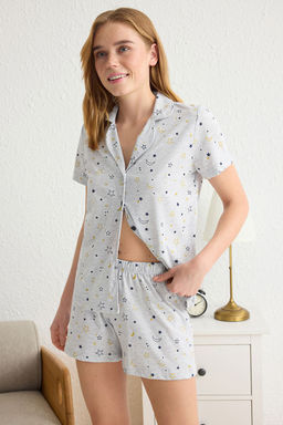 Trendyolmilla Gri Melanj Galaksi Desenli Sortlu Orme Pijama Tak?m? THMSS25PT00011  фото 2