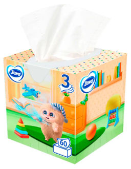 ЗЕВА космет.бум.салфетки в коробке (60шт) 3-сл. КИДЗ детские