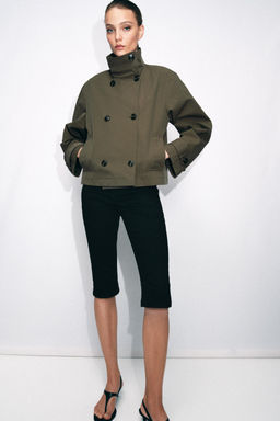 TRENCH CORTA CRUZADA / Khaki oscuro