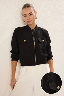 TRENDYOLMILLA Siyah Regular Cep Detayl? Jakarl? Bomber Ince Ceket Mont TWOSS25MO00019