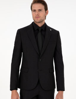 Siyah Ex. Slim Fit _izgili Y_nl_ Tak_m Elbise
