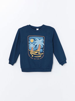 Bisiklet Yaka Bask?l? Erkek Bebek Sweatshirt
