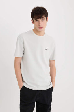 Regular Fit Bisiklet Yaka Bask?l? K?sa Kollu Ag?r Kumas Tisort - Defacto фото 4