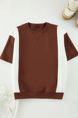 TRENDYOL MAN Siyah-Ekru Oversize/Genis Kesim Renk Bloklu Ici Sardonlu Kal?n T-shirt TMNAW25TS00015