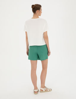 Ye_il Keten Comfort Fit Bermuda _ort