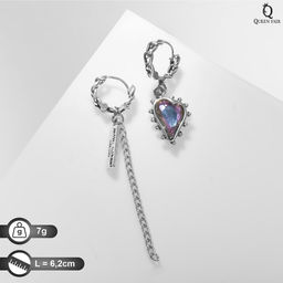 Серьги висячие со стразами Сердце асимметрия, цвет фиолетовый в чернёном серебре, 6,2см
