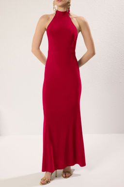 K?rm?z? Toka Detayl? Maxi S?k Abiye Gece Mezuiyet Elbisesi TPRSS25AE00074