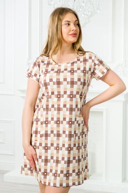 Туника женская из кулирки Руслана бежевая клетка - Амадэль фото 11