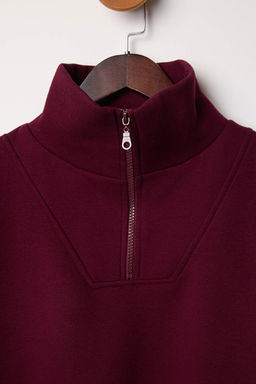 Bordo Kal?n Ici Polarl? Dik Yaka Yar?m Pat Fermuar? Crop Orme Sweatshirt TWOAW26SW00233 - Trendyolmilla фото 2