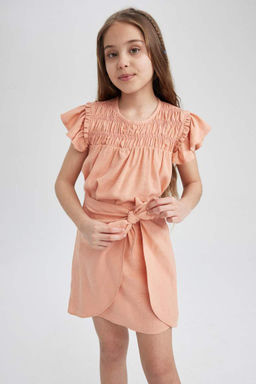 Блузка с короткими рукавами и круглым вырезом для девочек - Defacto фото 5