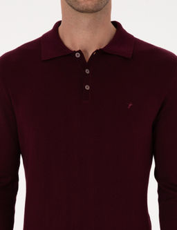 Bordo Slim Fit Regular Fit Pamuk Kar___ml_ Polo Yaka Basic Triko Kazak