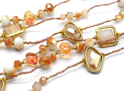 Длинные бусы с цирконом цв.персик, 200см