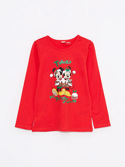 Bisiklet Yaka Minnie ve Mickey Mouse Bask?l? Y?lba?? Temal? Uzun Kollu K?z ?ocuk Pijama Tak?m? - Waikiki фото 2