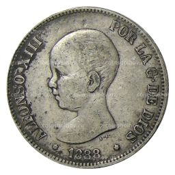 Монета 5 песет 1888 года Испания