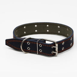 Ошейник комбинированный кожа/брезент, безразмерный, 83 х 4,5 см, ОШ 20-70 см, синий - Пижон фото 2