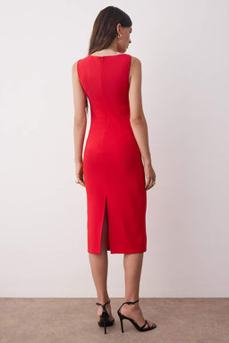 Siyah Duz Aksesuar Detayl? Midi Dokuma Elbise TWOAW26EL00076 - Trendyolmilla фото 8