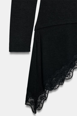 ASYMMETRIC HEM LACE T-SHIRT - Zara фото 9