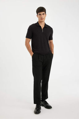 Slim Fit Dar Kesim Yar?m Fermuarl? K?sa Kollu Krink?l Polo Tisort - Defacto фото 3