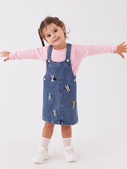 Kare Yaka Minnie Mouse Nak??l? K?z Bebek Jean Elbise