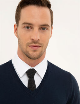 Lacivert Slim Fit V Yaka Basic Triko Kazak - Pierre cardin фото 2