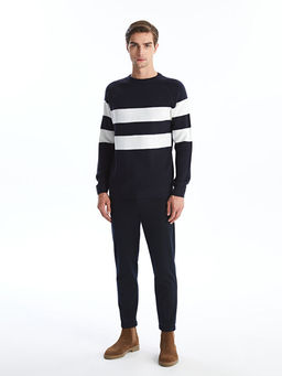 Bisiklet Yaka Uzun Kollu ?izgili Erkek Triko Kazak