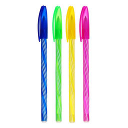 Набор ручек шариковых, 0.5 мм, 4 штуки Спираль, стержень синий, флуоресцентный корпус, МИКС